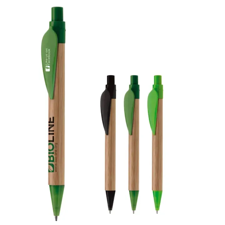 Bamboo pen with plastic leafclip - LT87518 (gadzety reklamowe)